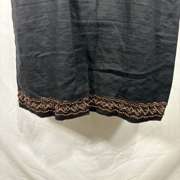 Carole Little Black Linen Dress Size 8 Boho Embroidered Sleeveless Midi Vintage - Picture 12 of 16